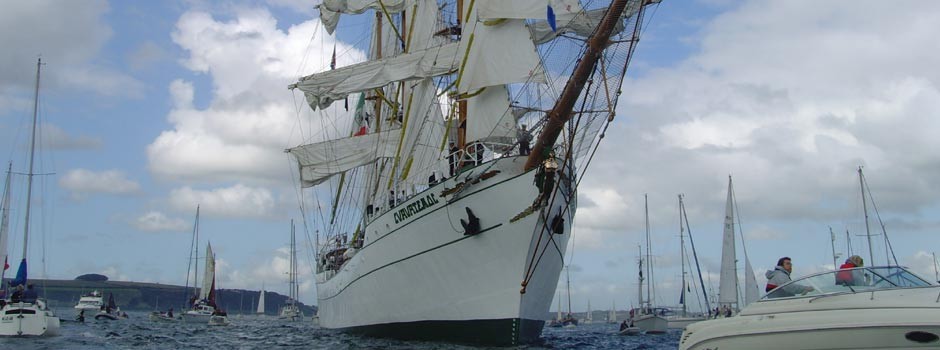 close up of a tall ship taken from the water in Falmouth bay